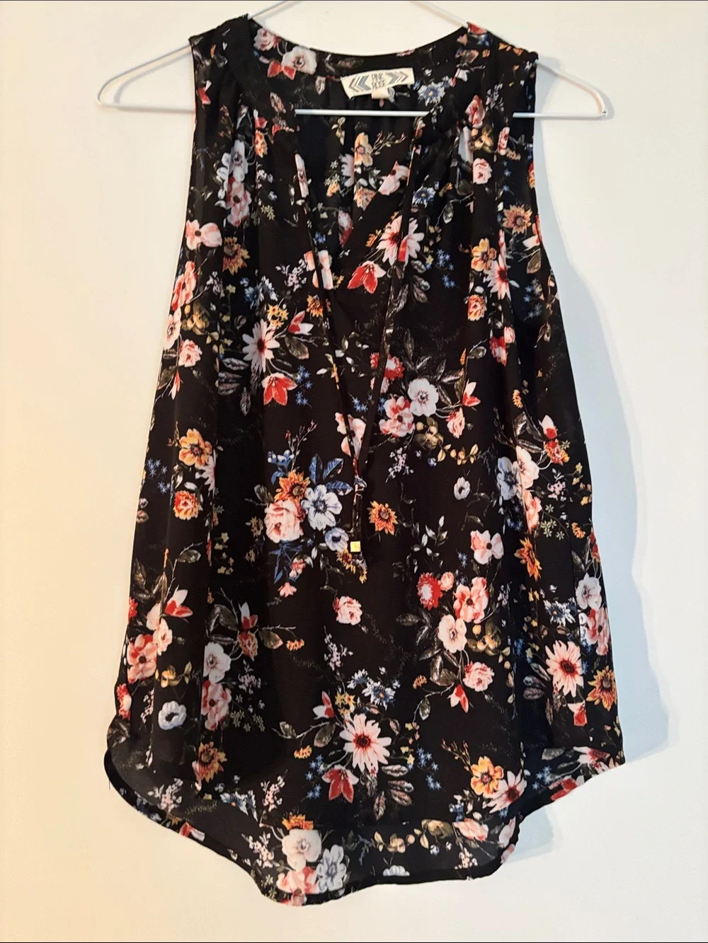 Floral Black Sleeveless Top - Pink Rose